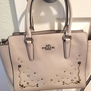 Coach Cream Satchel with Metallic Embellishments